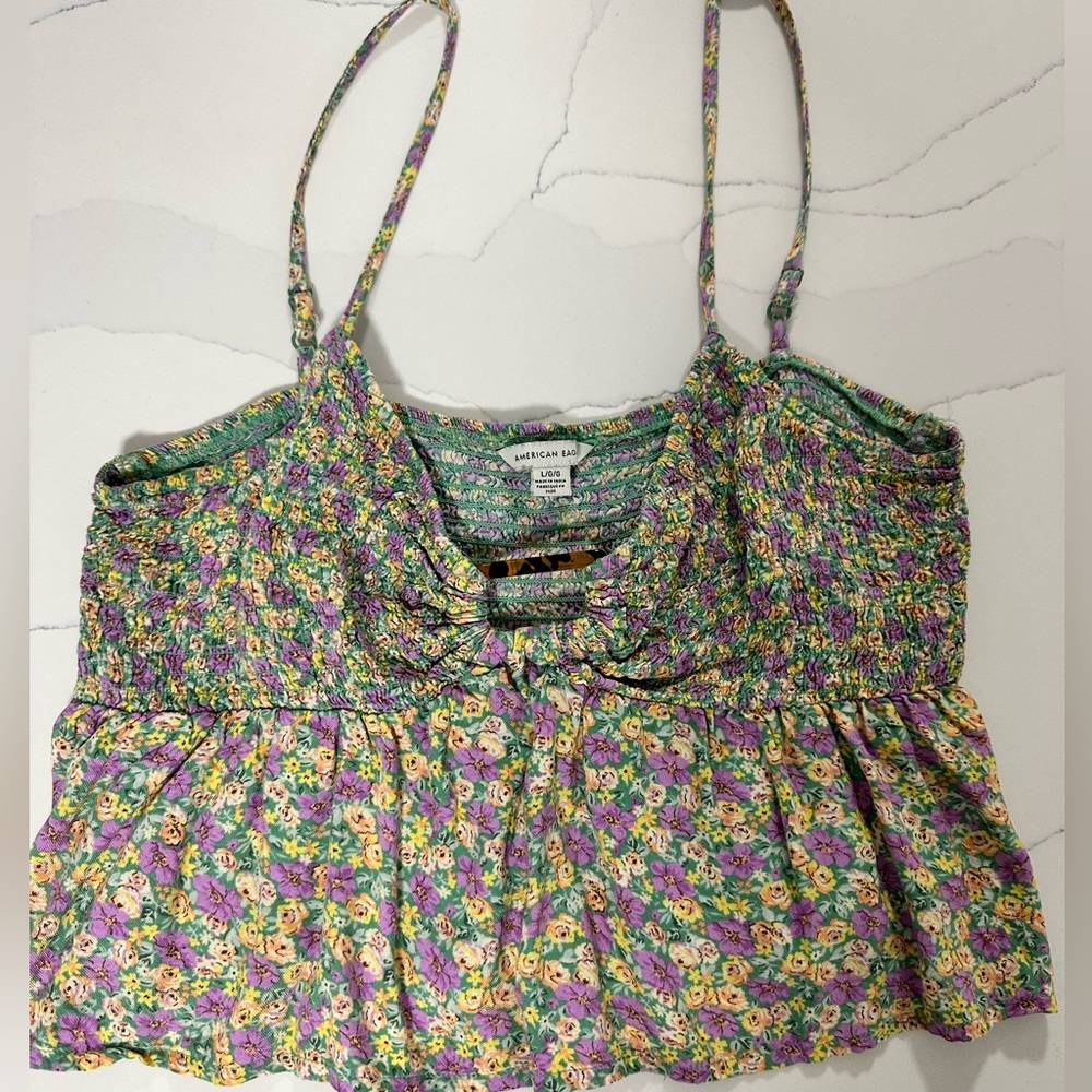 Floral Smocked American Eagle Crop Top